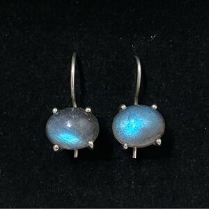 Silver and Blue Stone Drop Earrings